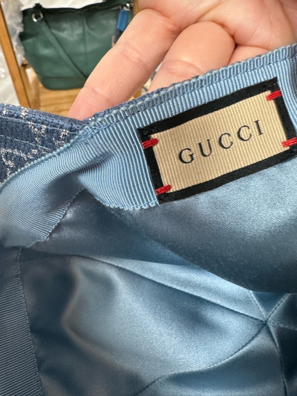Gucci Blue GG Monogram Metallic Baseball Cap Hat Size S 56cm Made in Italy - Picture 6 of 11